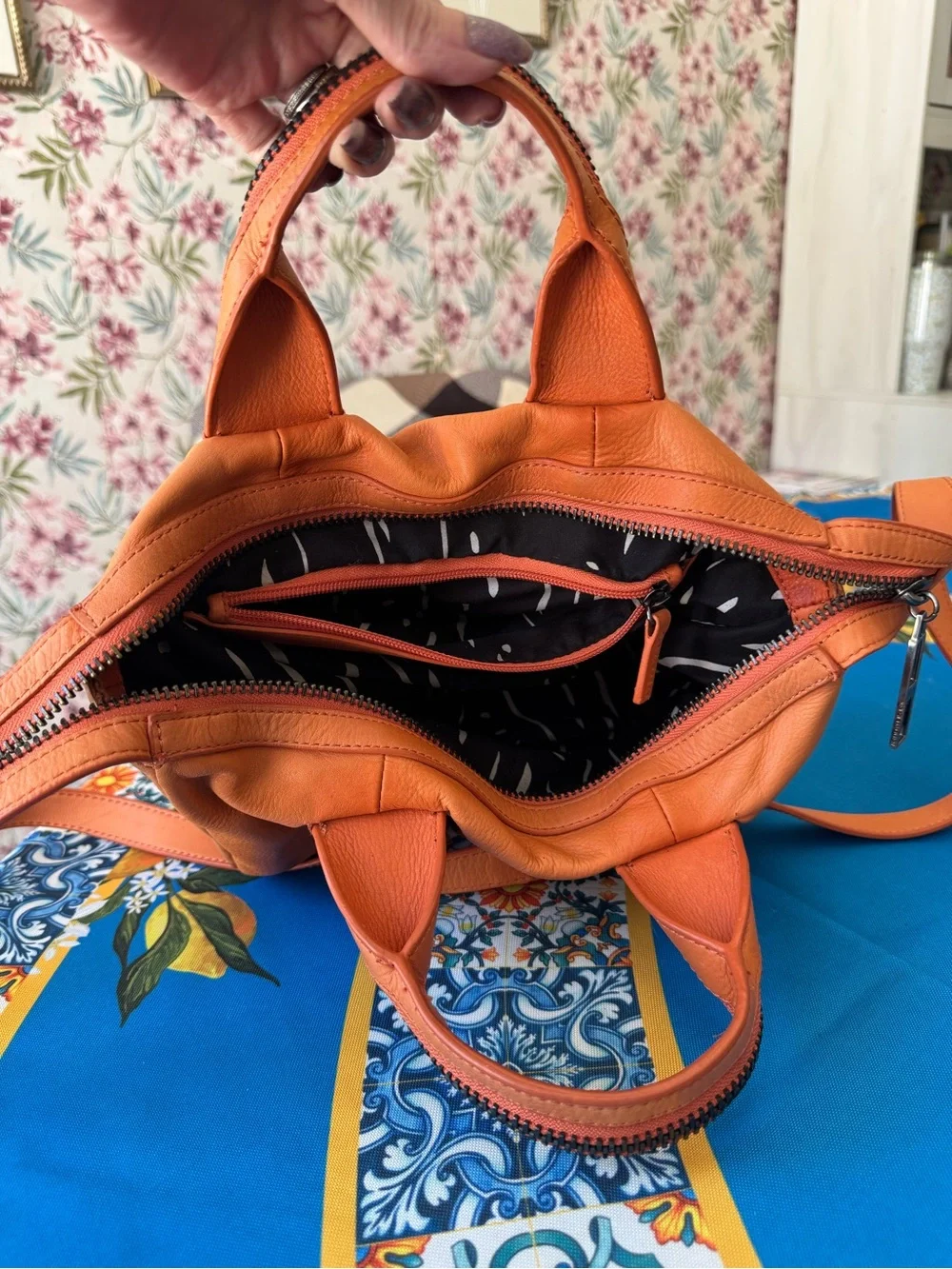 Kelsi Dagger Orange Pebble Leather Satchel